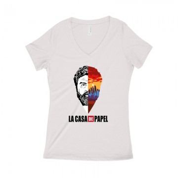 Moszkva City & Face Női póló V kivágott