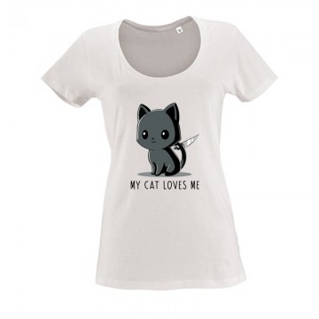 My Cat Loves Me Női O Nyakú Póló