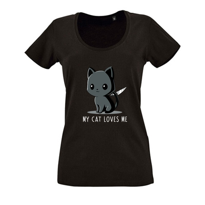 My Cat Loves Me Női O Nyakú Póló