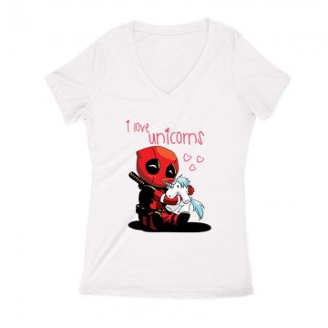 I Love Unicorns (Deadpool) Női V Kivágott póló
