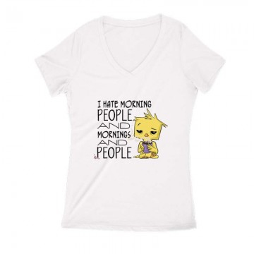 I Hate Morning (csibe) Női V Kivágott póló