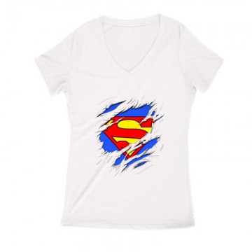 Superman tépett Női V Kivágott póló