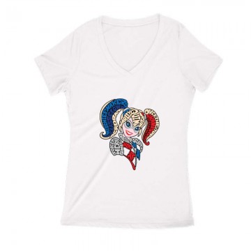 Harley Quinn text Női V Kivágott póló