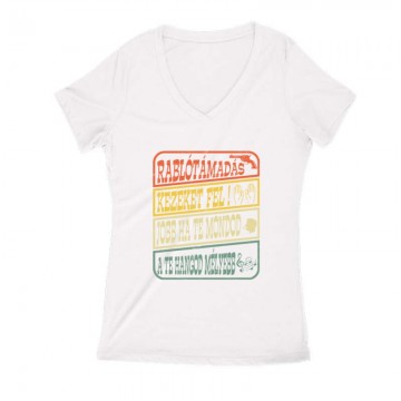 Rablótámadás, kezeket fel! (kopott) Női V Kivágott póló