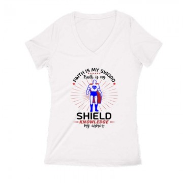 Faith is my sword Női V Kivágott póló