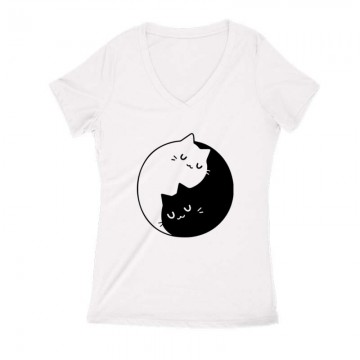 Yin Yang Cats Női V Kivágott póló