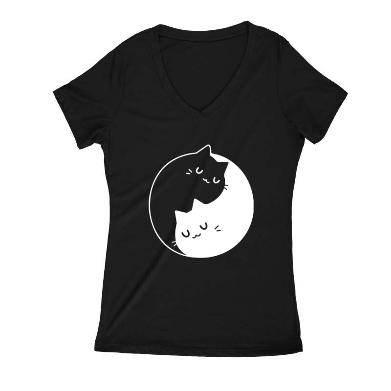 Yin Yang Cats Női V Kivágott póló