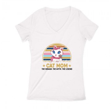 Cat mom the Legend Női V Kivágott póló
