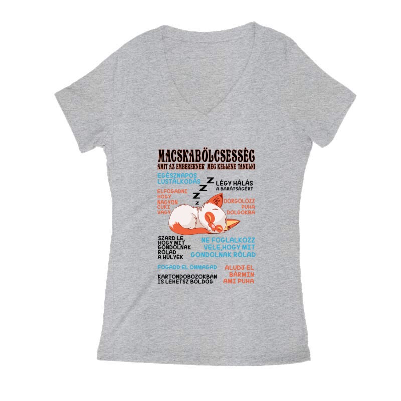 Macska Bölcsesség Női V Kivágott póló