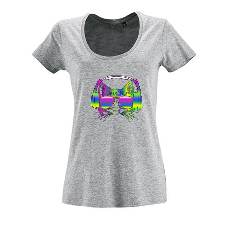 Rainbow music  cat Női O Nyakú Póló