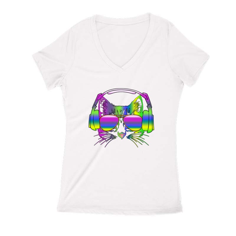 Rainbow music  cat Női V Kivágott póló