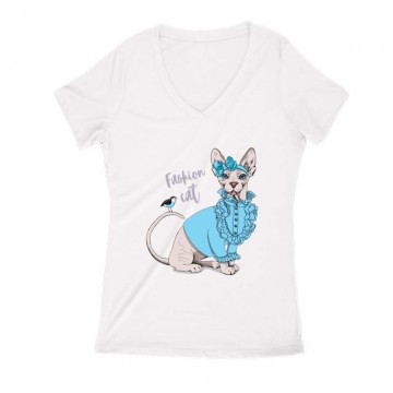 Fashion cat Női V Kivágott póló