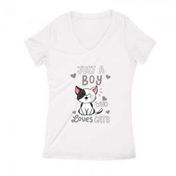 Just a Boy Who Love Cats Női V Kivágott póló
