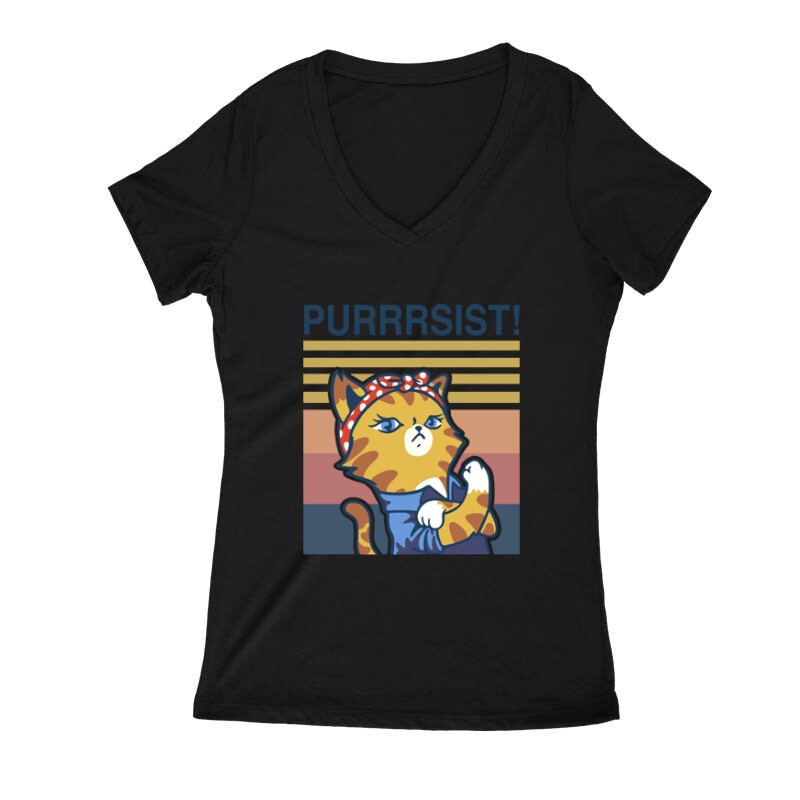 Purrrsist! retro Női V Kivágott póló