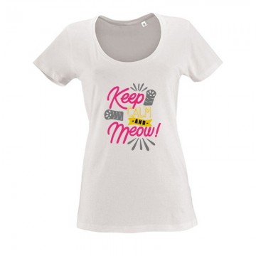 Keep Calm and Meow Női O Nyakú Póló