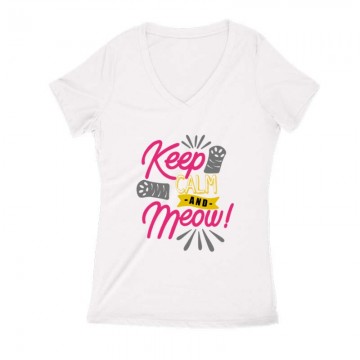 Keep Calm and Meow Női V Kivágott póló