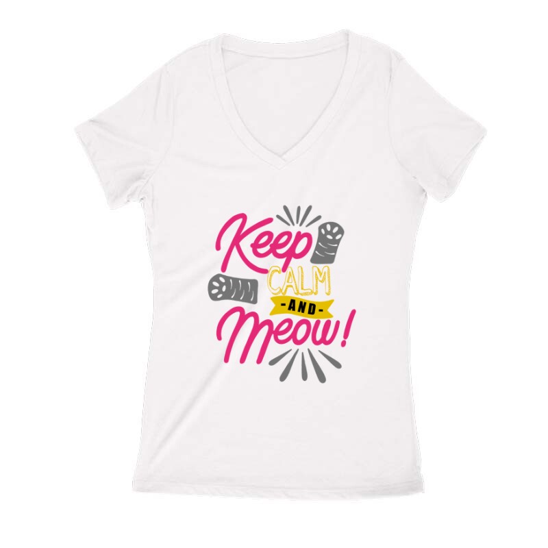 Keep Calm and Meow Női V Kivágott póló