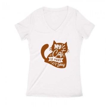 My cat is very sexy Női V Kivágott póló
