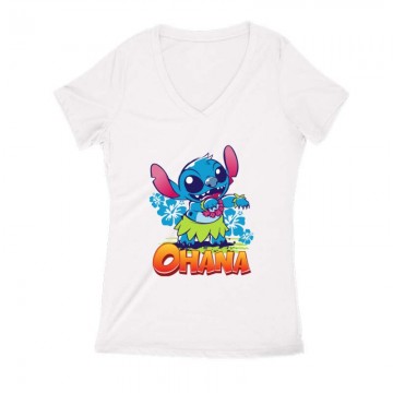 Ohana Stitch Női V Kivágott póló