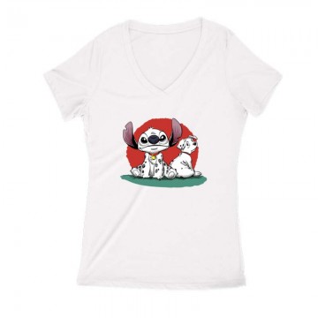 101 Stitch Női V Kivágott póló