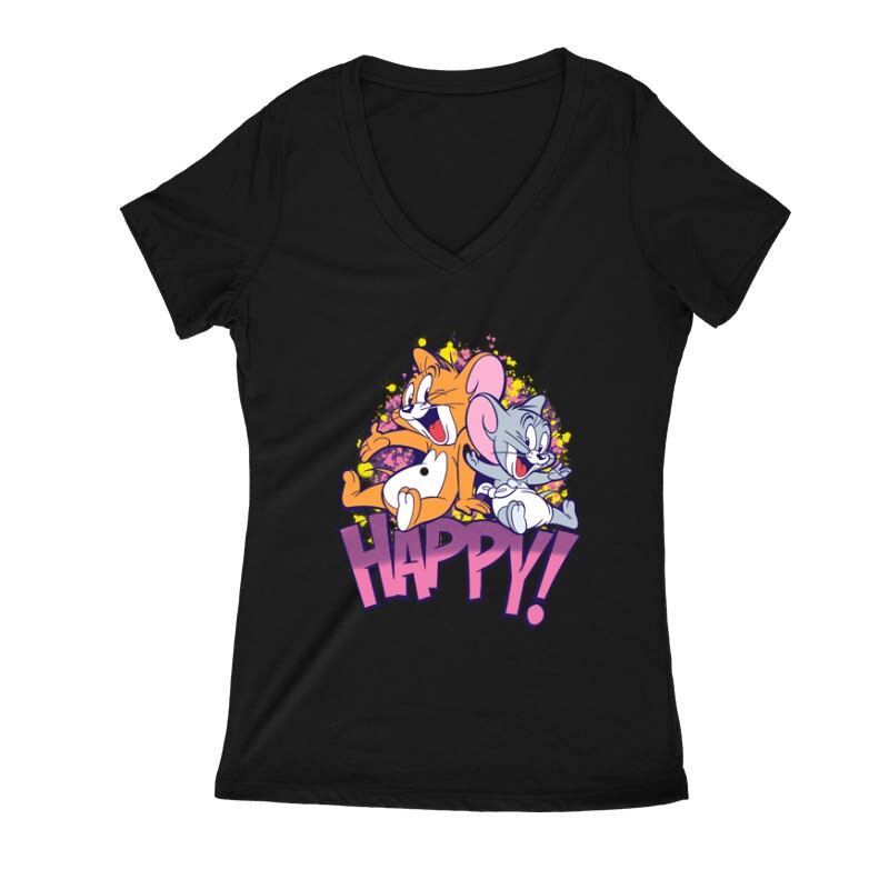 Tom & Jerry Happy Női V Kivágott póló