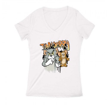 Tom & Jerry graffiti Női V Kivágott póló