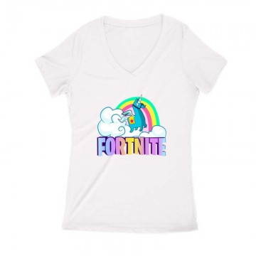 Lama Fortnite Női V Kivágott póló