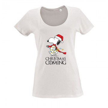 Christmas is coming (Snoopy) Női O Nyakú Póló