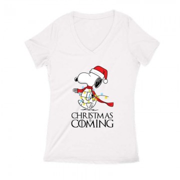 Christmas is coming (Snoopy) Női V Kivágott póló