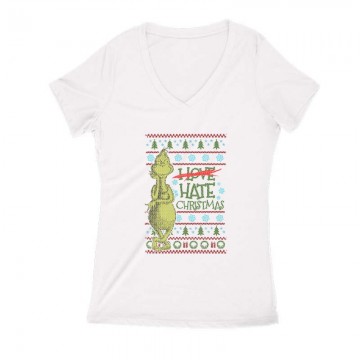 I Hate Christmas (Grinch) Női V Kivágott póló