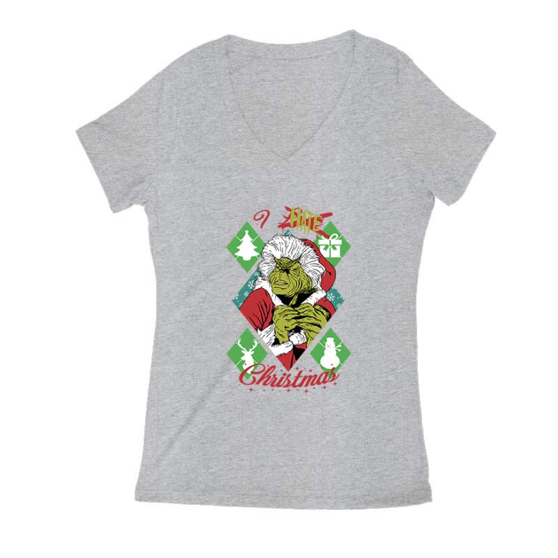 I Hate Christmas (Grinch_2) Női V Kivágott póló