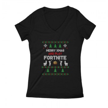 Christmas Fortnite Női V Kivágott póló
