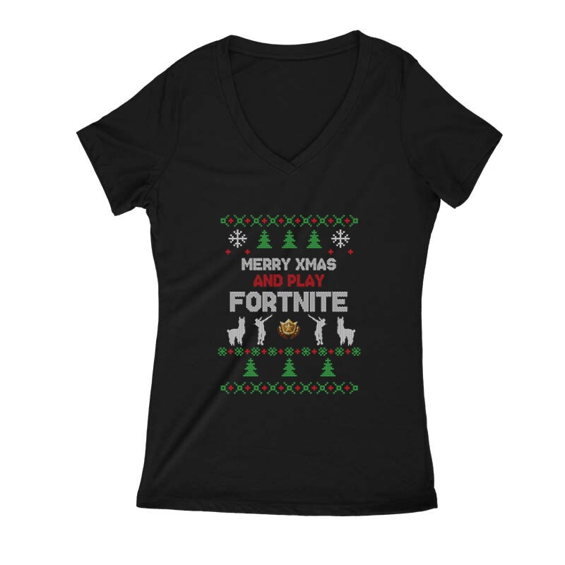 Christmas Fortnite Női V Kivágott póló