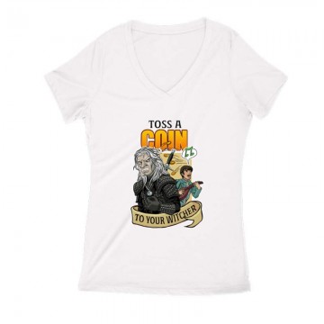 Toss a Coin To Your Witcher Női V Kivágott póló