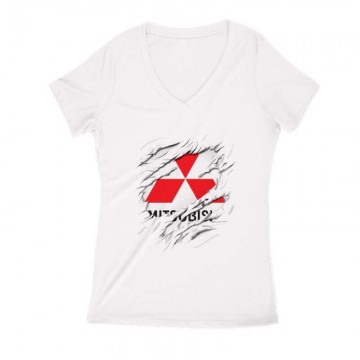 Mitsubishi tépett Női V Kivágott póló