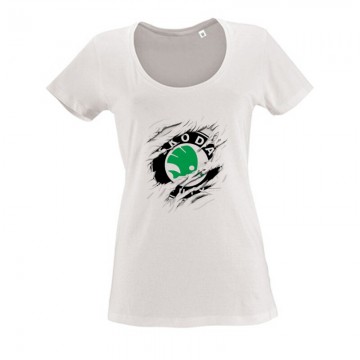 Skoda tépett Női O Nyakú Póló