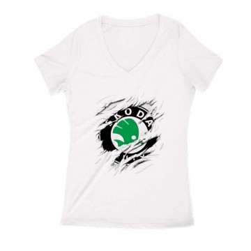 Skoda tépett Női V Kivágott póló