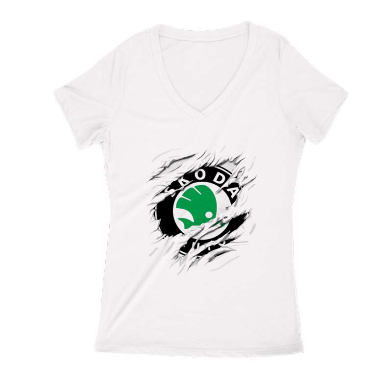 Skoda tépett Női V Kivágott póló