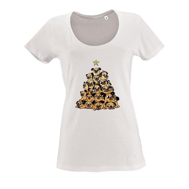 Pug Christmas tree Női O Nyakú Póló