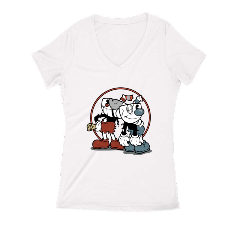 Cuphead Női V Kivágott póló