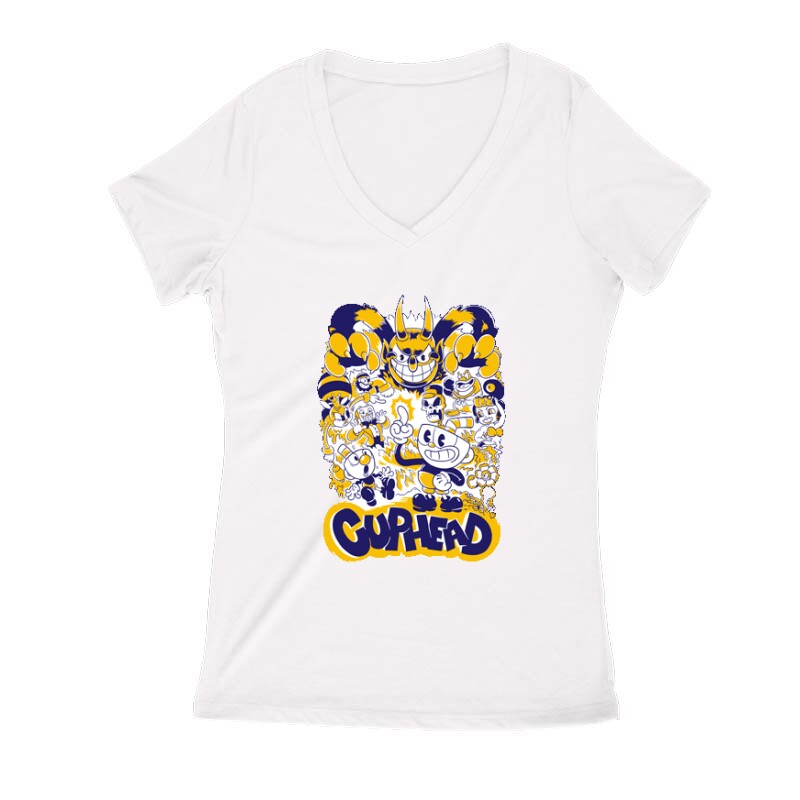 Cuphead all character Női V Kivágott póló
