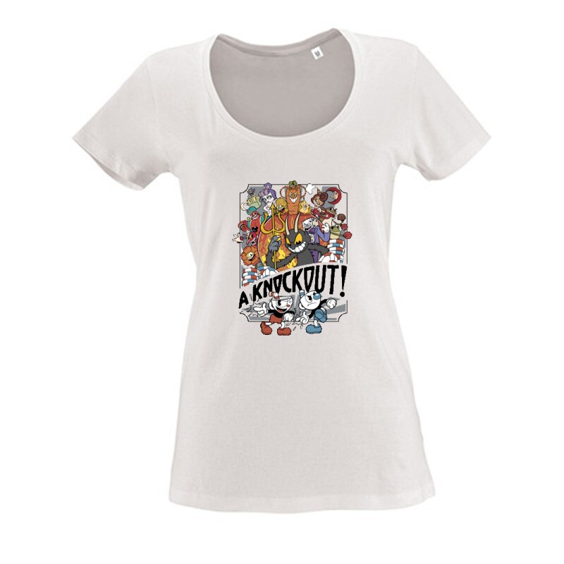 Knockout Cuphead Női O Nyakú Póló