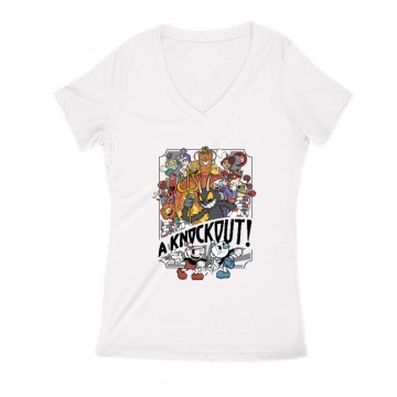 Knockout Cuphead Női V Kivágott póló
