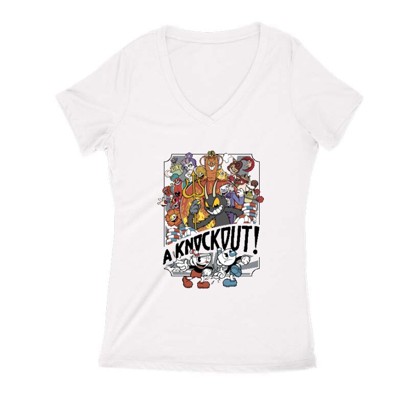 Knockout Cuphead Női V Kivágott póló