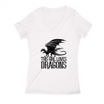 This Girl Loves Dragon Női V Kivágott póló