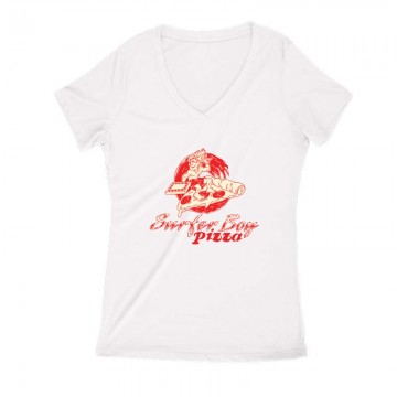 Surfer boy pizza Női V Kivágott póló