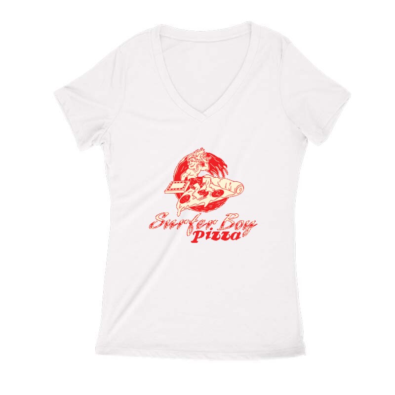 Surfer boy pizza Női V Kivágott póló