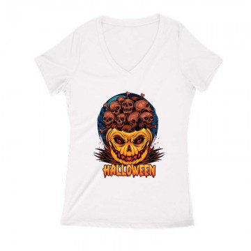 Halloween skulls Női V Kivágott póló