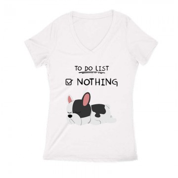 To Do List Frenchie Női V Kivágott póló