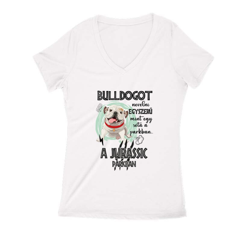 Jurassic English Bulldog Női V Kivágott póló